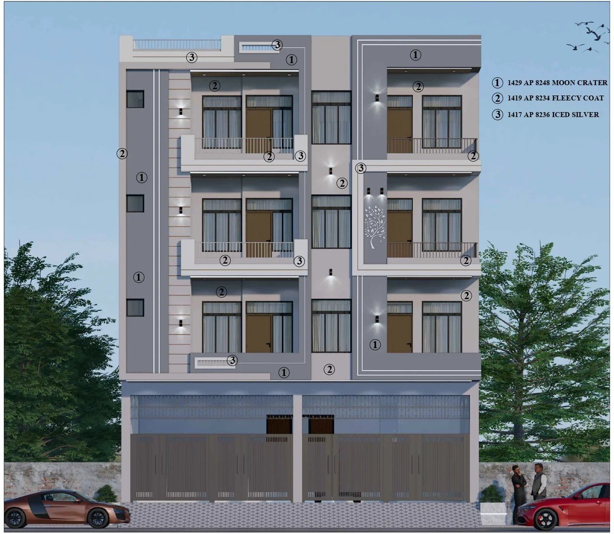 G+3 Apartment Modern Grey Elevation Theme
